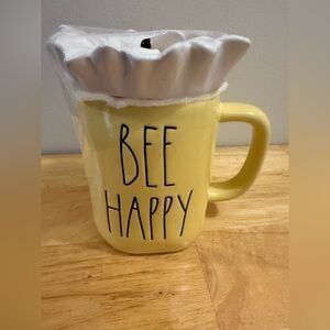 Rae Dunn Artisan Collection Yellow Bee Happy Mug with Topper